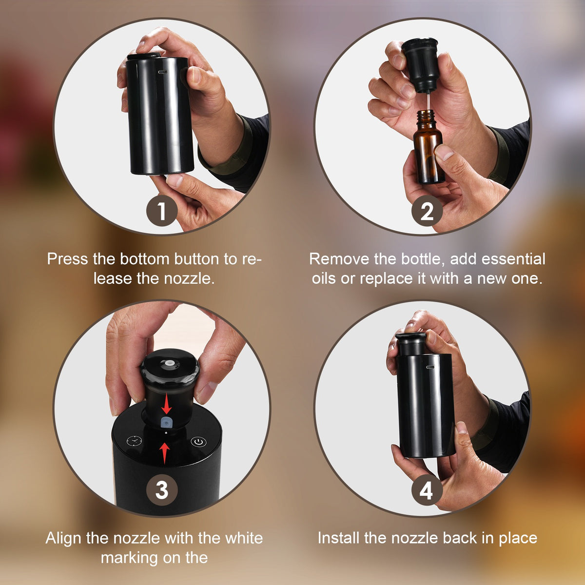 Waterless Aroma Diffuser - Cordless Rechargeable Aluminum Black