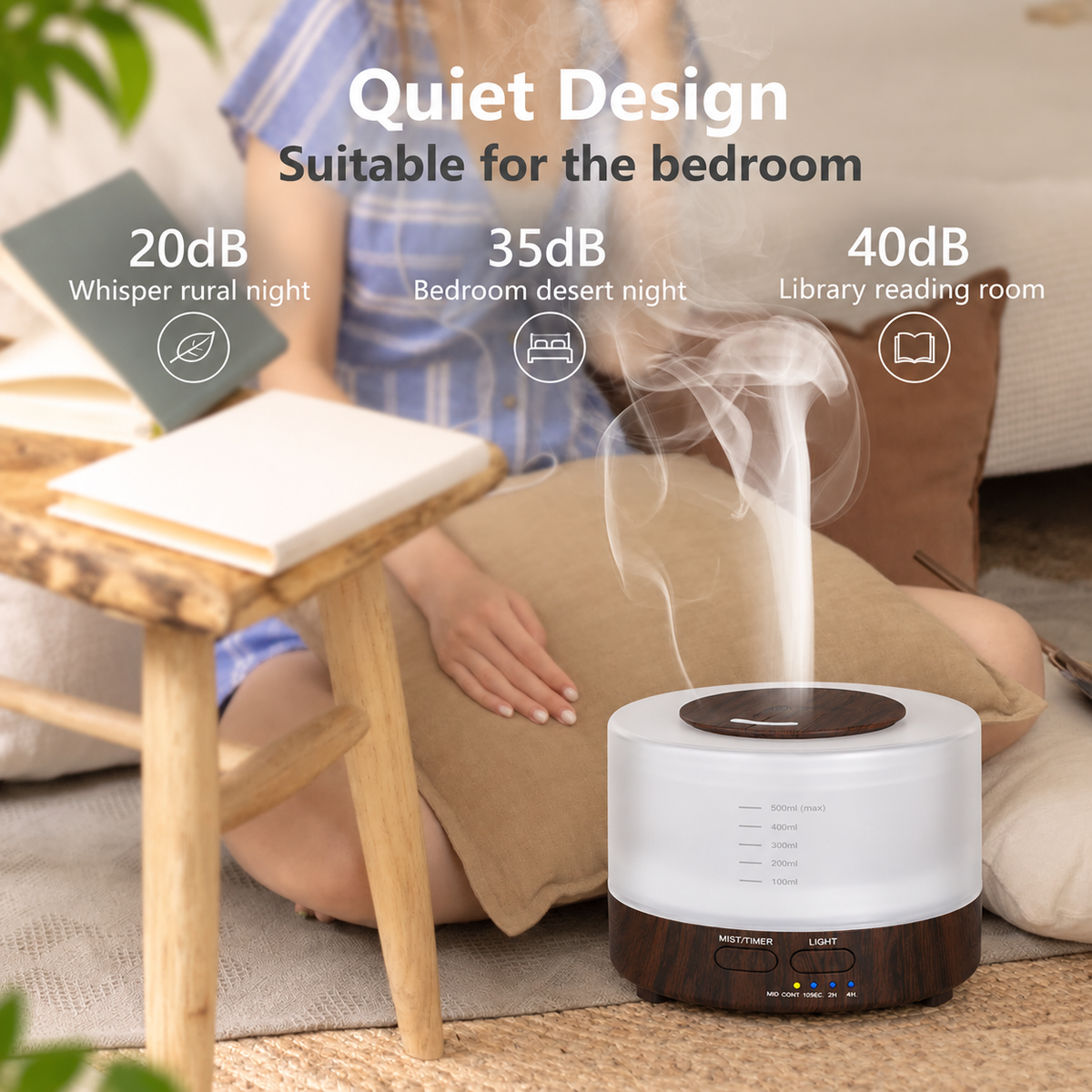 Ultrasonic Aroma Diffuser & Air Humidifier 7LED 500ml Dark Wood
