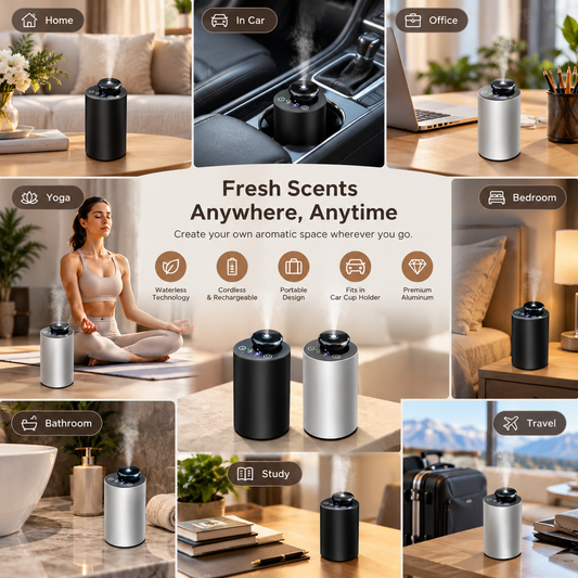 Waterless Aroma Diffuser - Cordless Rechargeable Aluminum Black