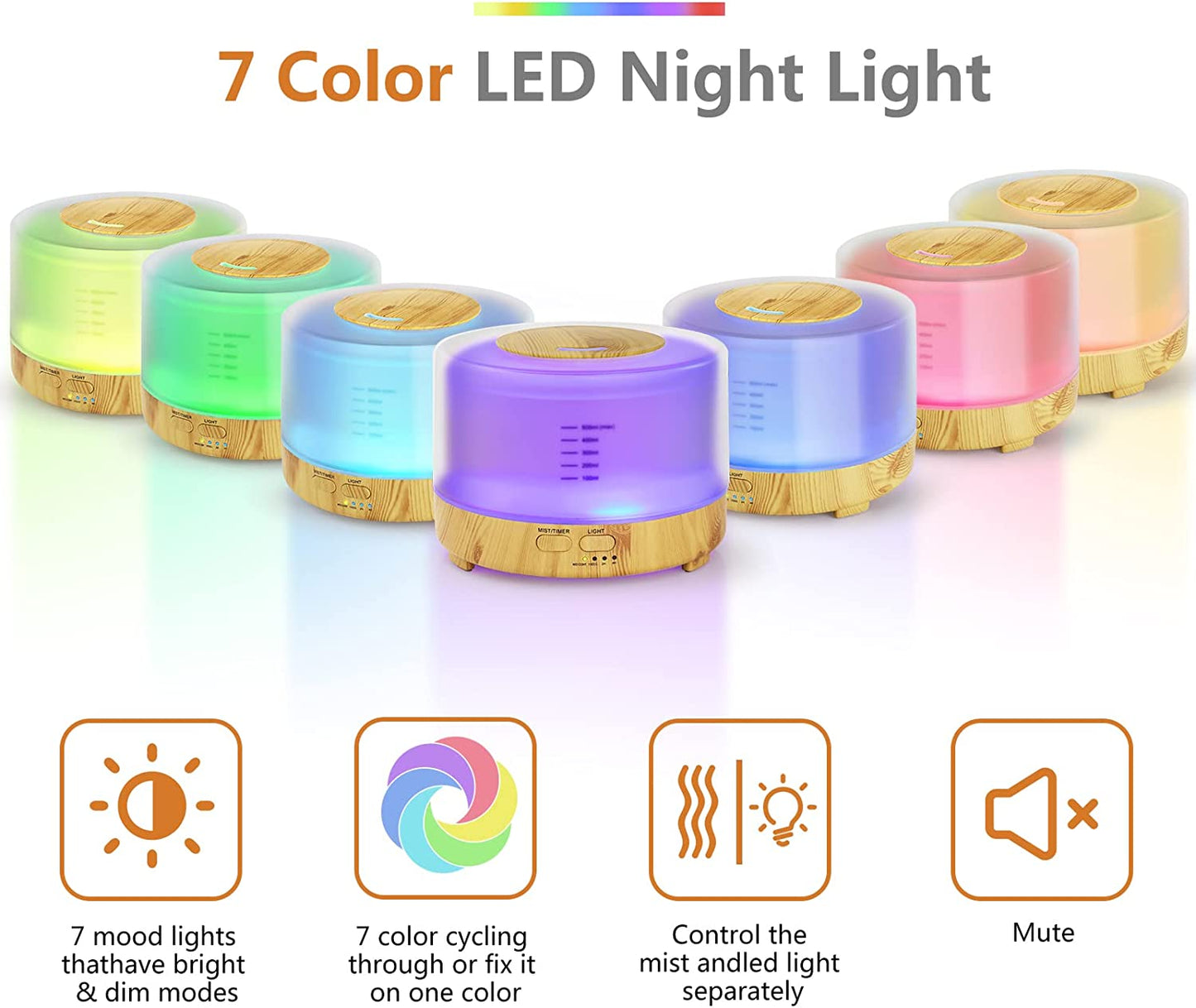 Diffusore di aromi e umidificatore d'aria 500 ml con 7 LED multicolori e telecomando