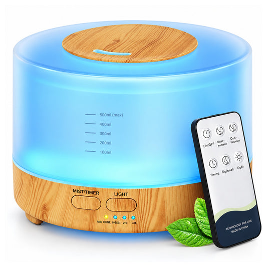 Ultrasonic Aroma Diffuser & Air Humidifier 7LED 500ml Light Wood