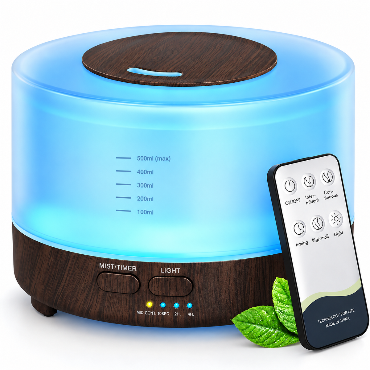 Ultrasonic Aroma Diffuser & Air Humidifier 7LED 500ml Dark Wood