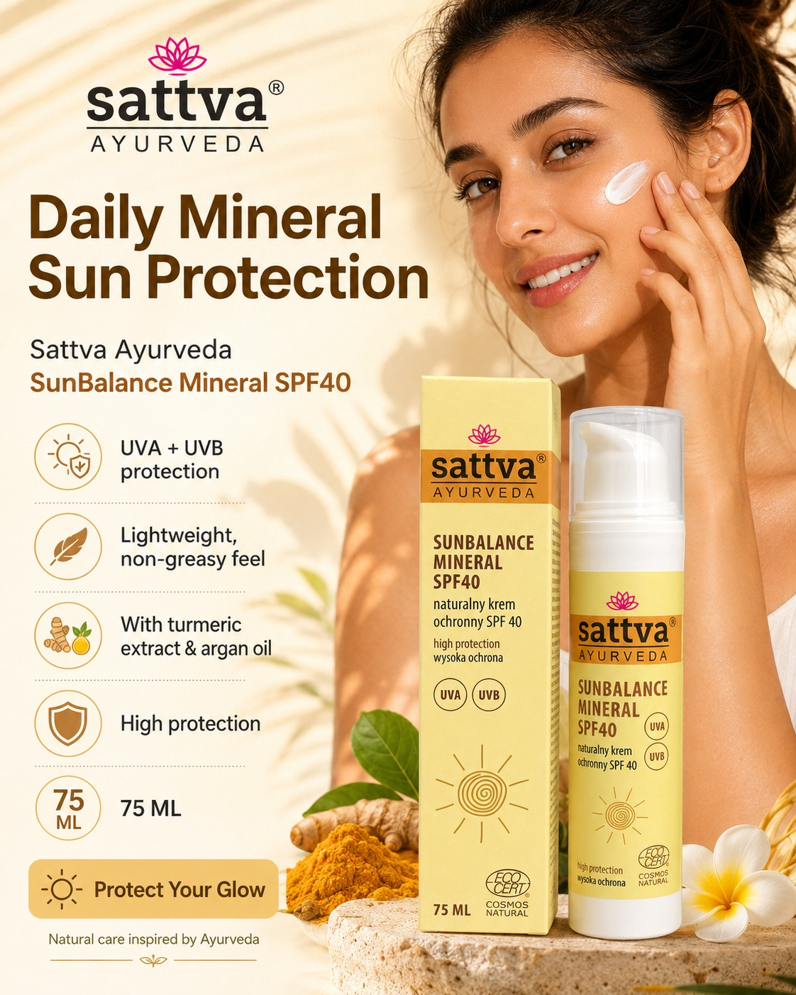 Natural SunBalance Mineral Sunscreen SPF 40 – Turmeric, Argan Oil & Aloe Vera 75ml